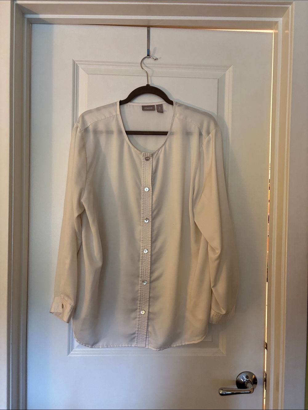Chico's Cream Round-Neck Button-Front Blouse
